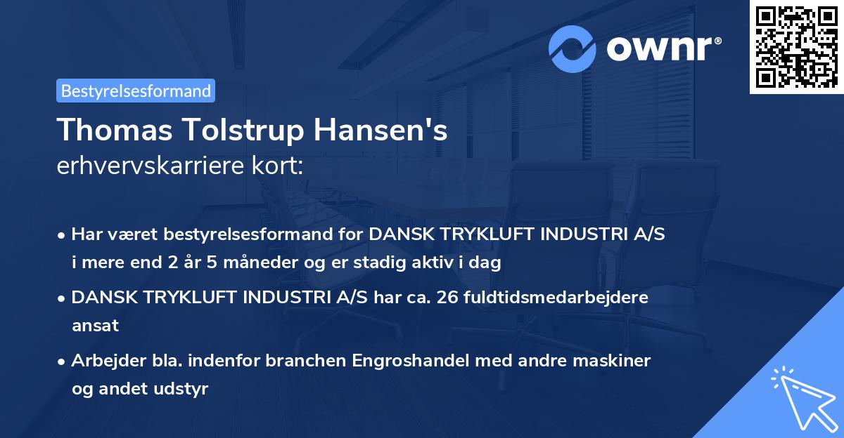 Thomas Tolstrup Hansen's erhvervskarriere kort
