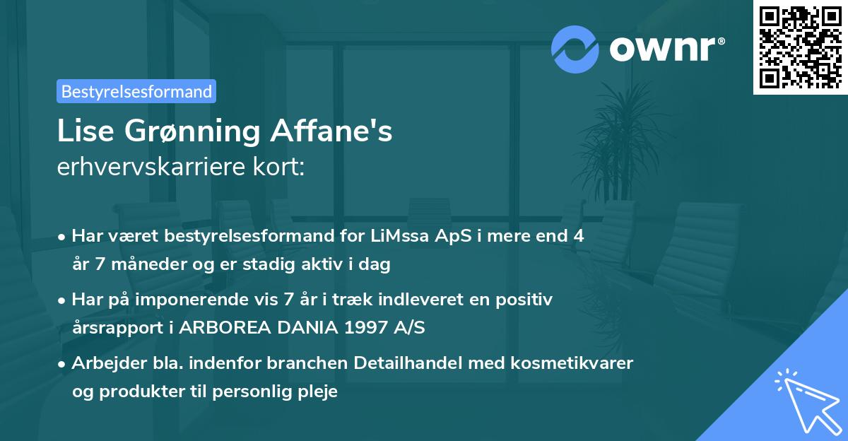 Lise Grønning Affane's erhvervskarriere kort