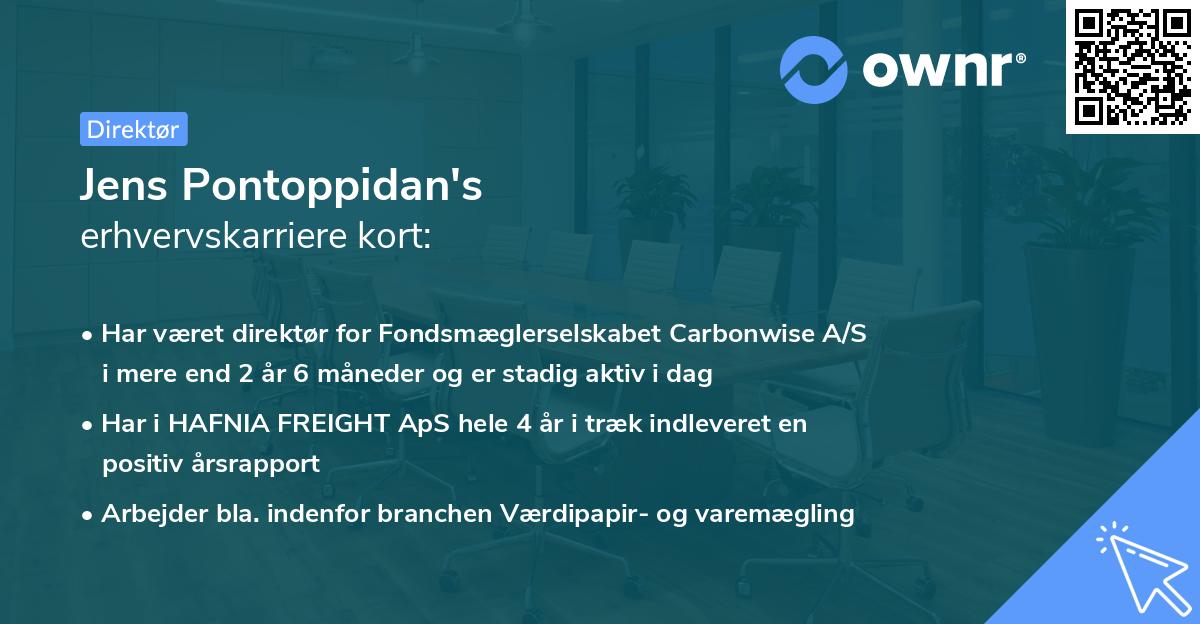 Jens Pontoppidan's erhvervskarriere kort