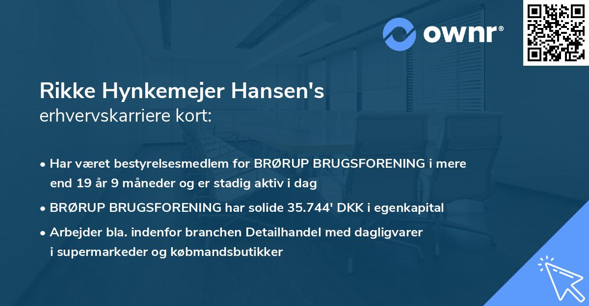 Rikke Hynkemejer Hansen's erhvervskarriere kort