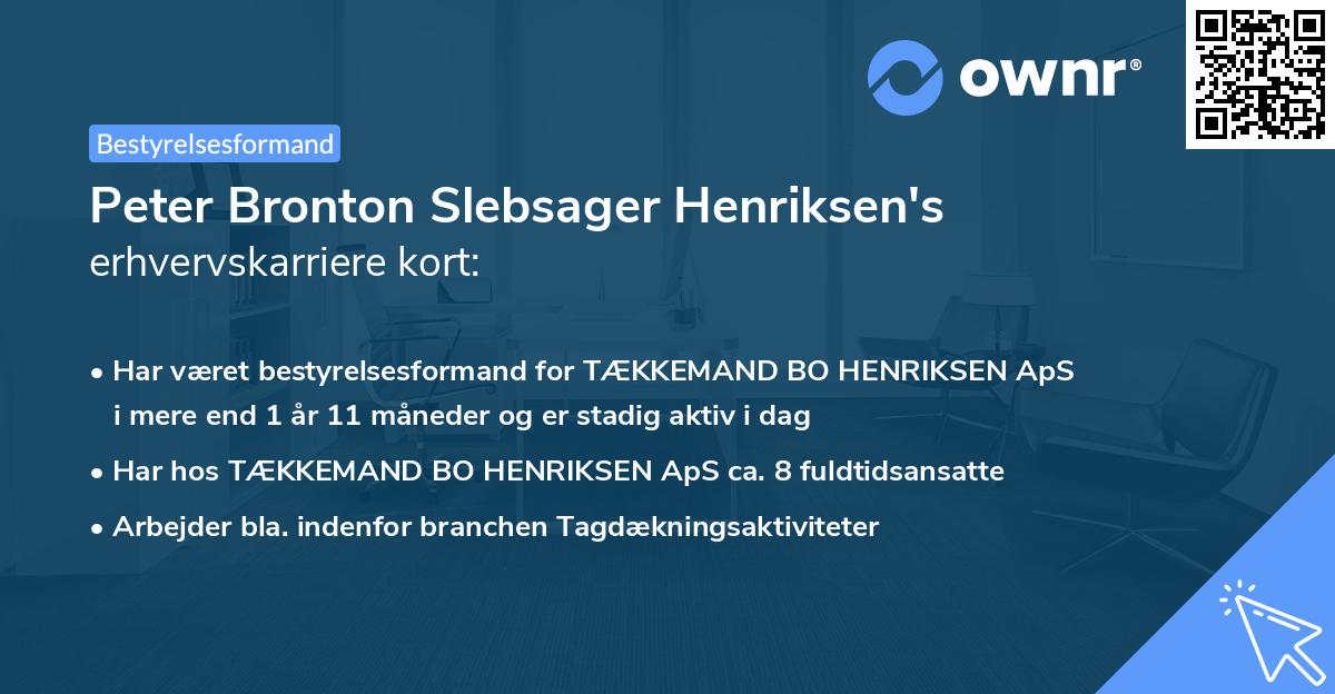 Peter Bronton Slebsager Henriksen's erhvervskarriere kort