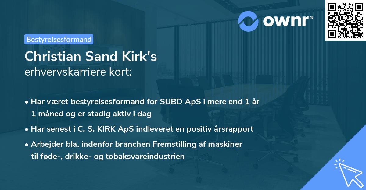 Christian Sand Kirk's erhvervskarriere kort