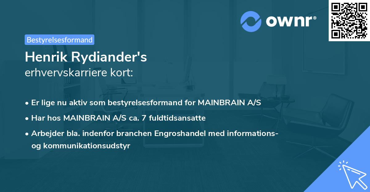 Henrik Rydiander's erhvervskarriere kort
