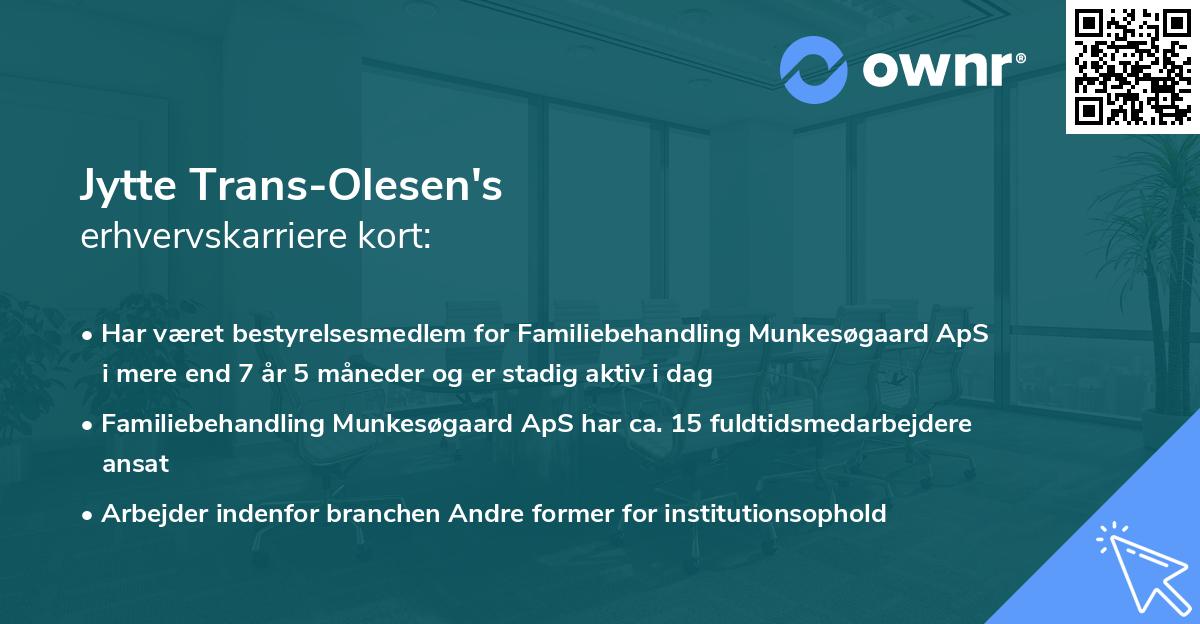 Jytte Trans-Olesen's erhvervskarriere kort