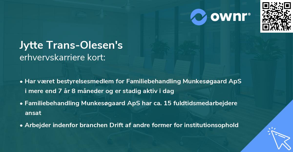 Jytte Trans-Olesen's erhvervskarriere kort