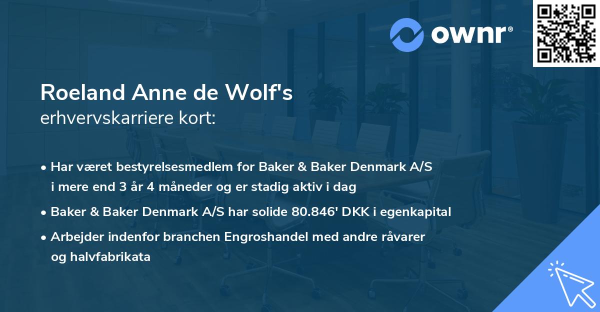 Roeland Anne de Wolf's erhvervskarriere kort