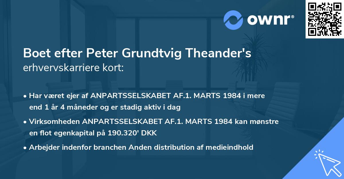 Boet efter Peter Grundtvig Theander's erhvervskarriere kort