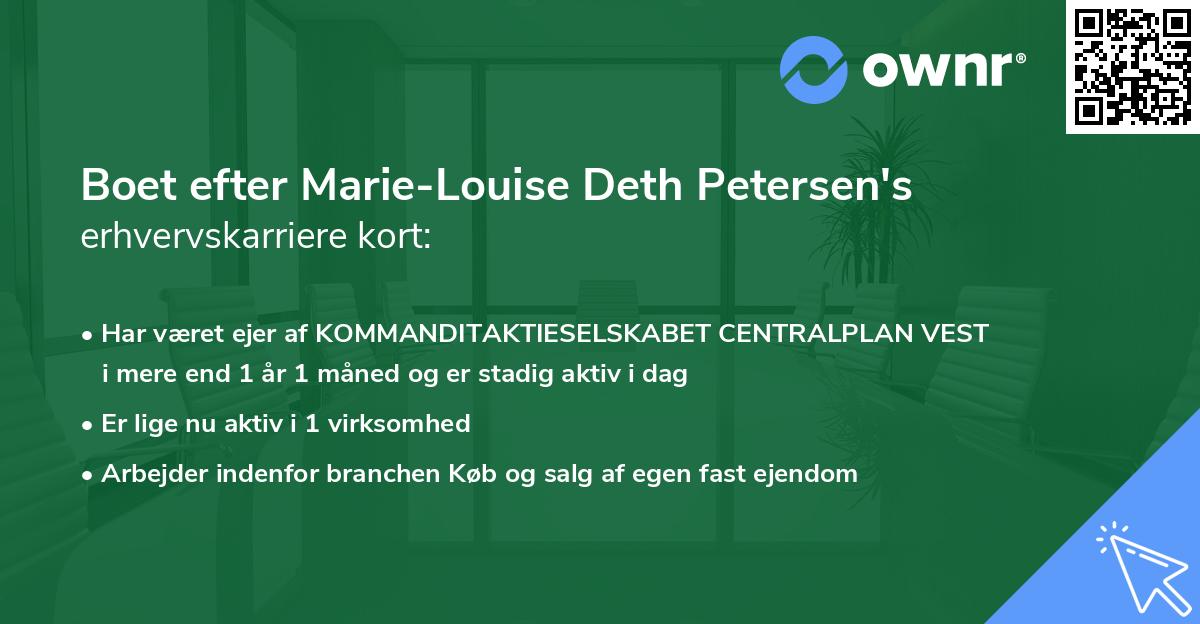 Boet efter Marie-Louise Deth Petersen's erhvervskarriere kort