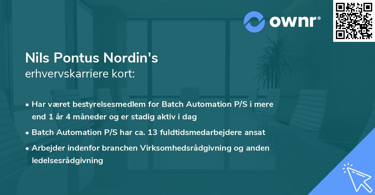 Nils Pontus Nordin's erhvervskarriere kort