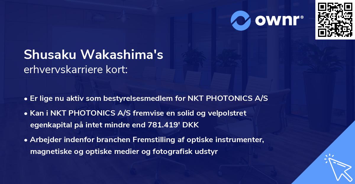 Shusaku Wakashima's erhvervskarriere kort