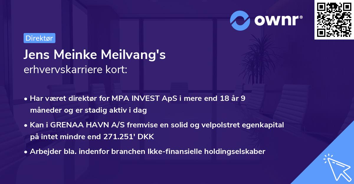 Jens Meinke Meilvang's erhvervskarriere kort