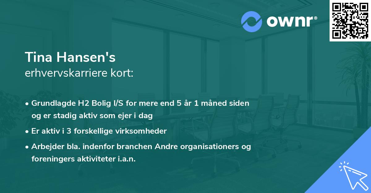 Tina Hansen's erhvervskarriere kort