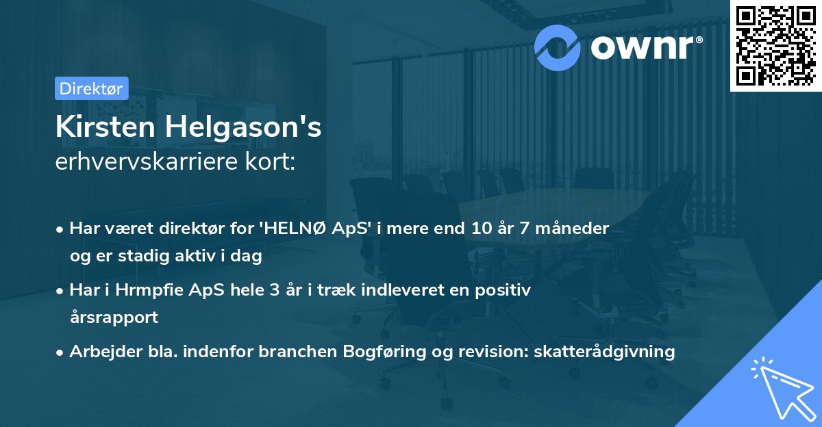 Kirsten Helgason's erhvervskarriere kort