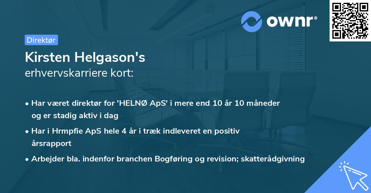 Kirsten Helgason's erhvervskarriere kort