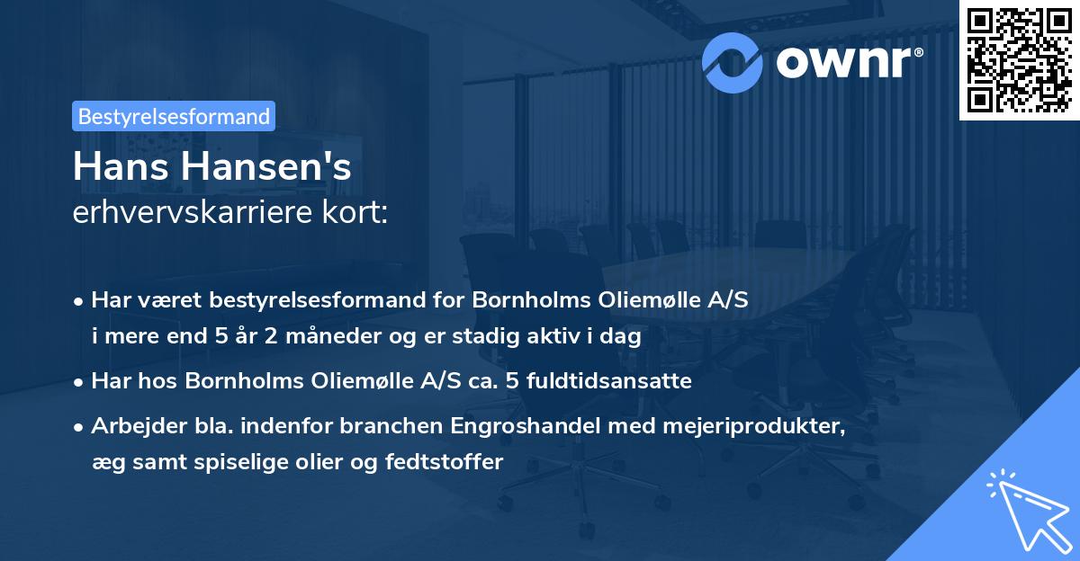 Hans Hansen's erhvervskarriere kort