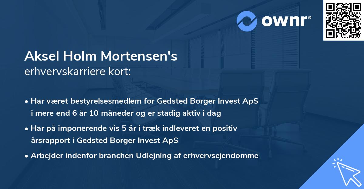 Aksel Holm Mortensen's erhvervskarriere kort