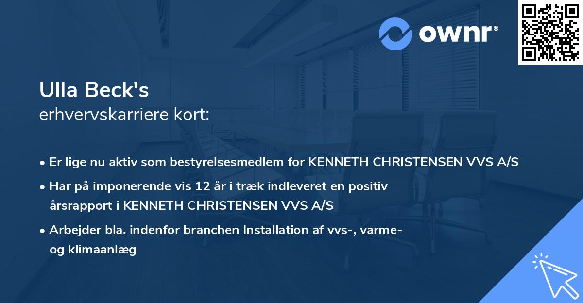 Ulla Beck's erhvervskarriere kort