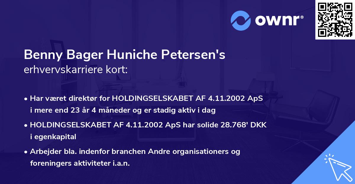 Benny Bager Huniche Petersen's erhvervskarriere kort
