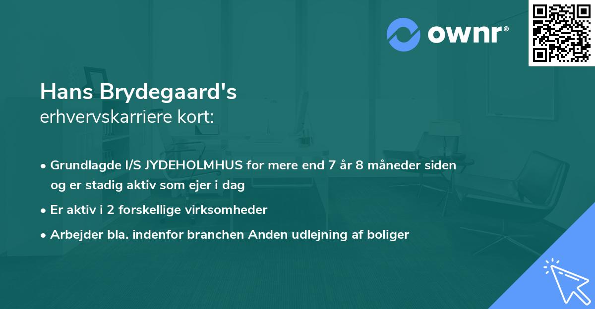 Hans Brydegaard's erhvervskarriere kort