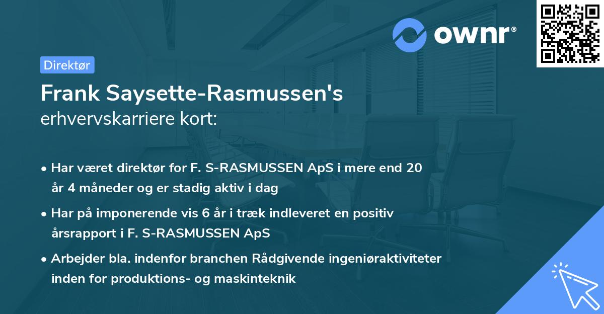 Frank Saysette-Rasmussen's erhvervskarriere kort