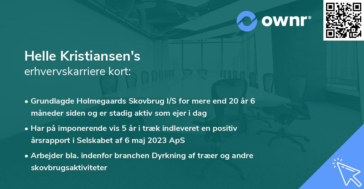 Helle Kristiansen's erhvervskarriere kort