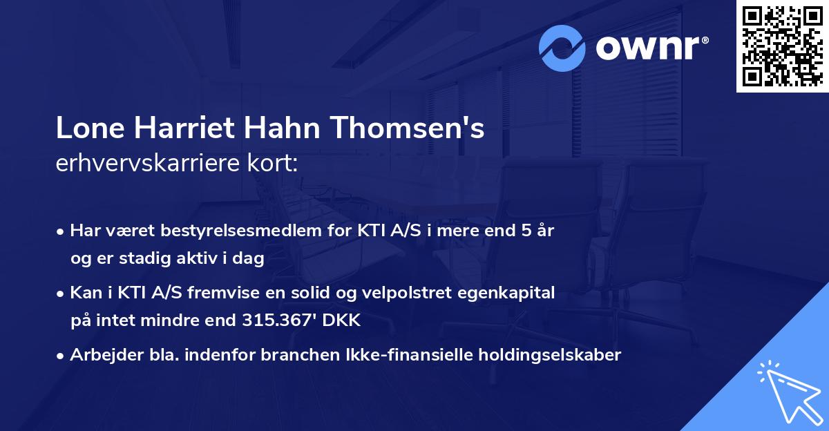 Lone Harriet Hahn Thomsen's erhvervskarriere kort
