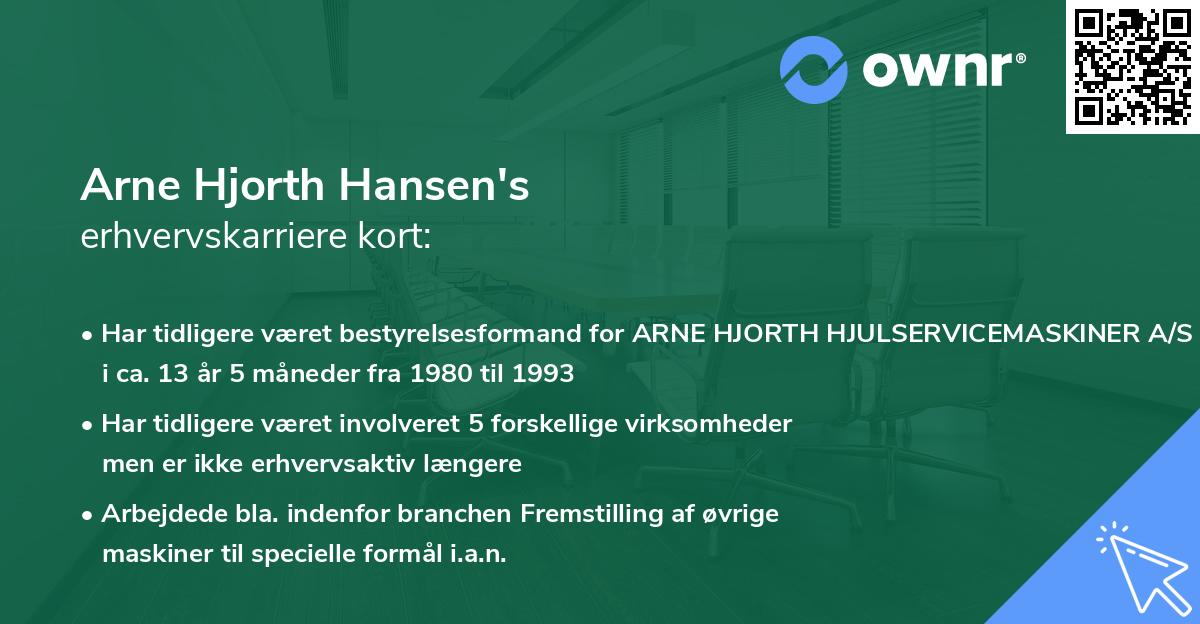Arne Hjorth Hansen's erhvervskarriere kort