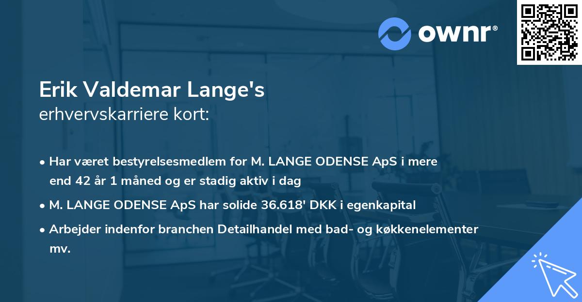 Erik Valdemar Lange's erhvervskarriere kort