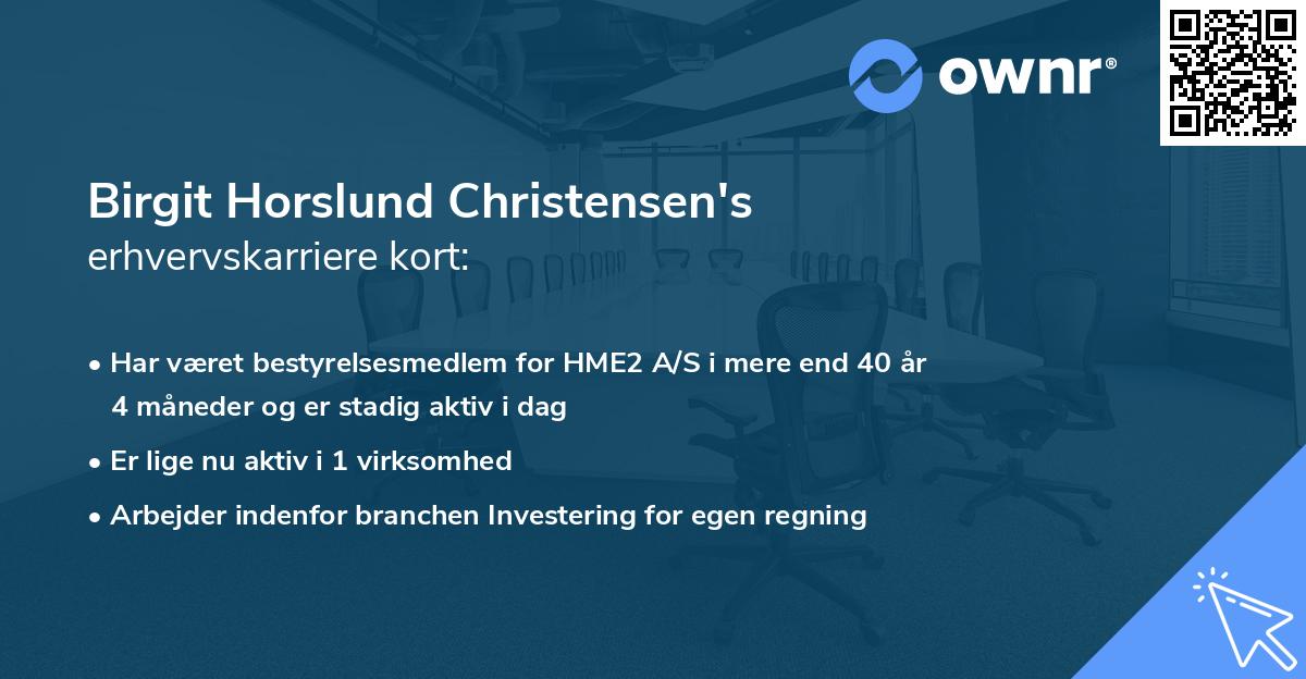 Birgit Horslund Christensen's erhvervskarriere kort