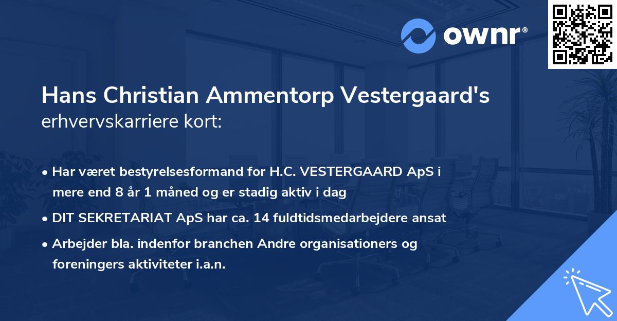 Hans Christian Ammentorp Vestergaard's erhvervskarriere kort
