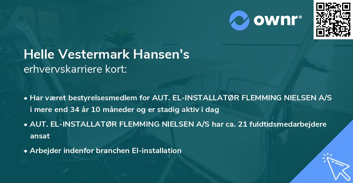 Helle Vestermark Hansen's erhvervskarriere kort