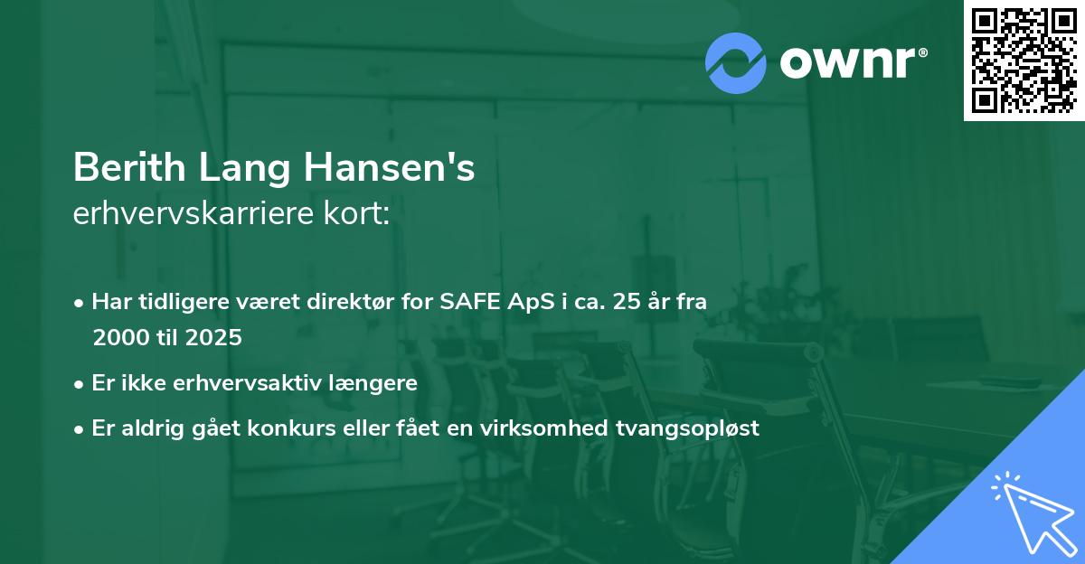 Berith Lang Hansen's erhvervskarriere kort