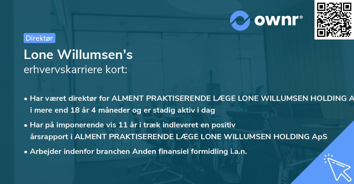 Lone Willumsen's erhvervskarriere kort