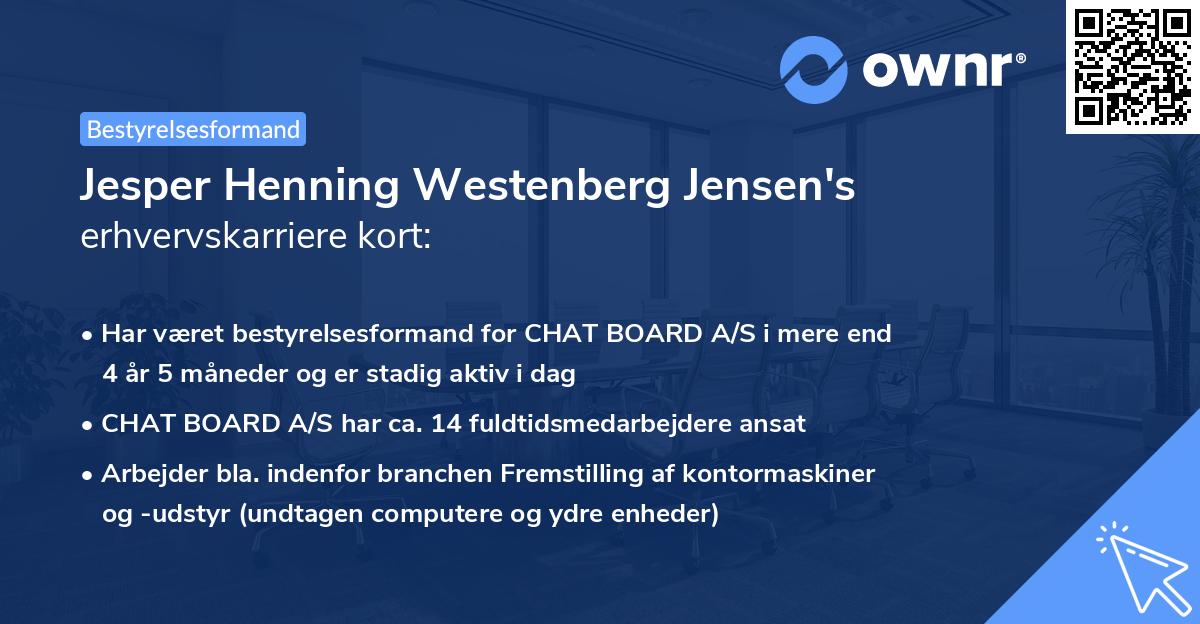 Jesper Henning Westenberg Jensen's erhvervskarriere kort