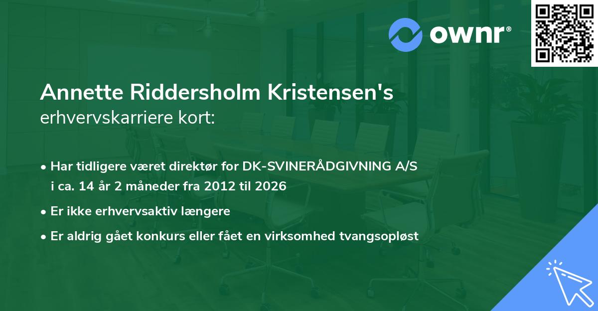 Annette Riddersholm Kristensen's erhvervskarriere kort