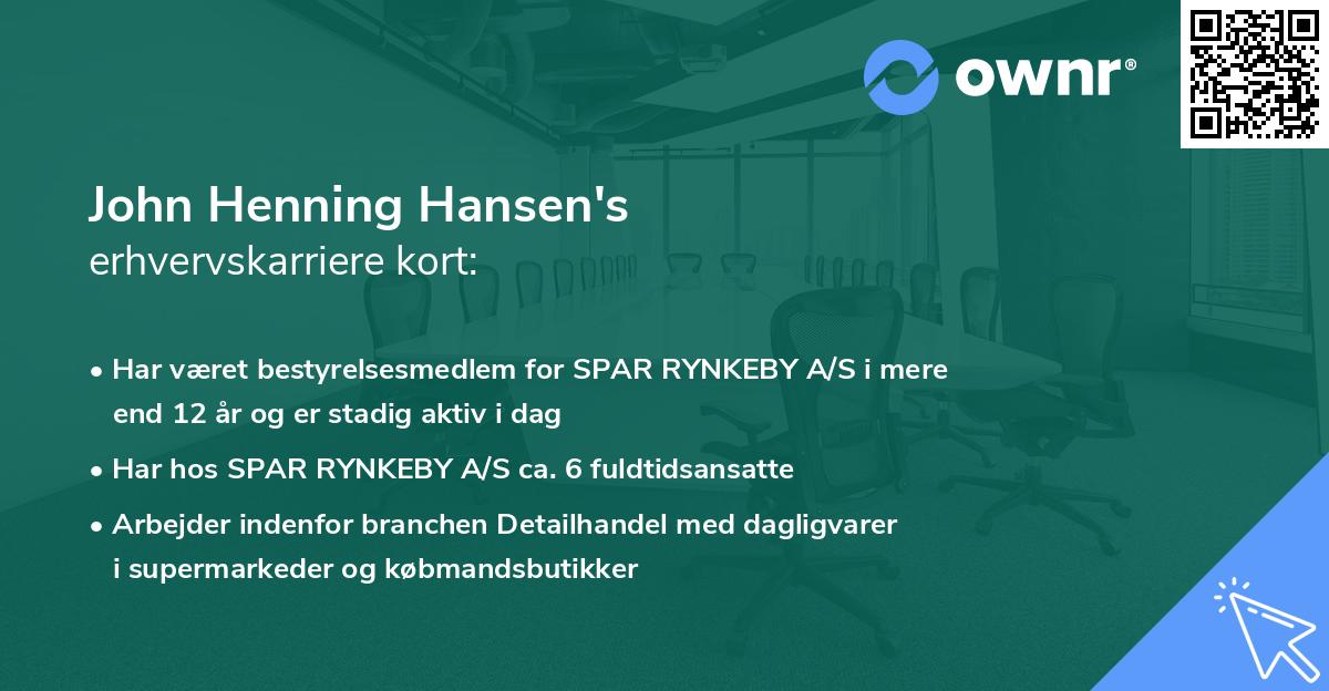John Henning Hansen's erhvervskarriere kort