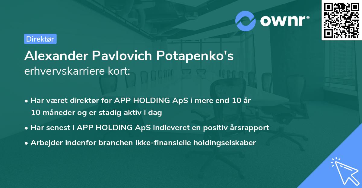 Alexander Pavlovich Potapenko's erhvervskarriere kort