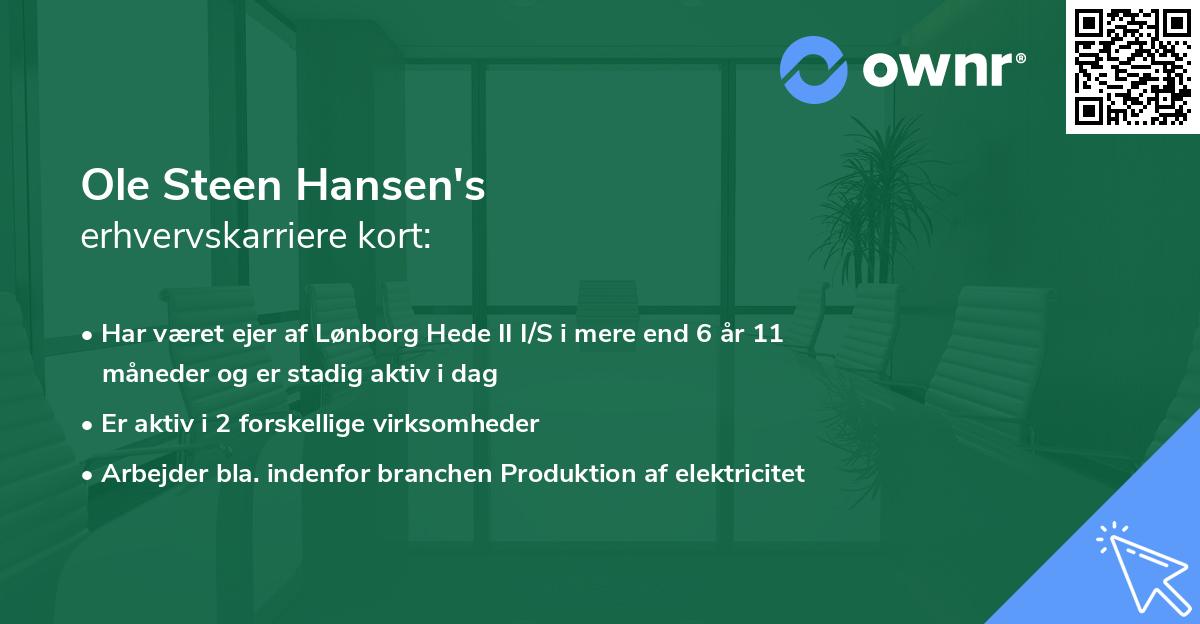 Ole Steen Hansen's erhvervskarriere kort