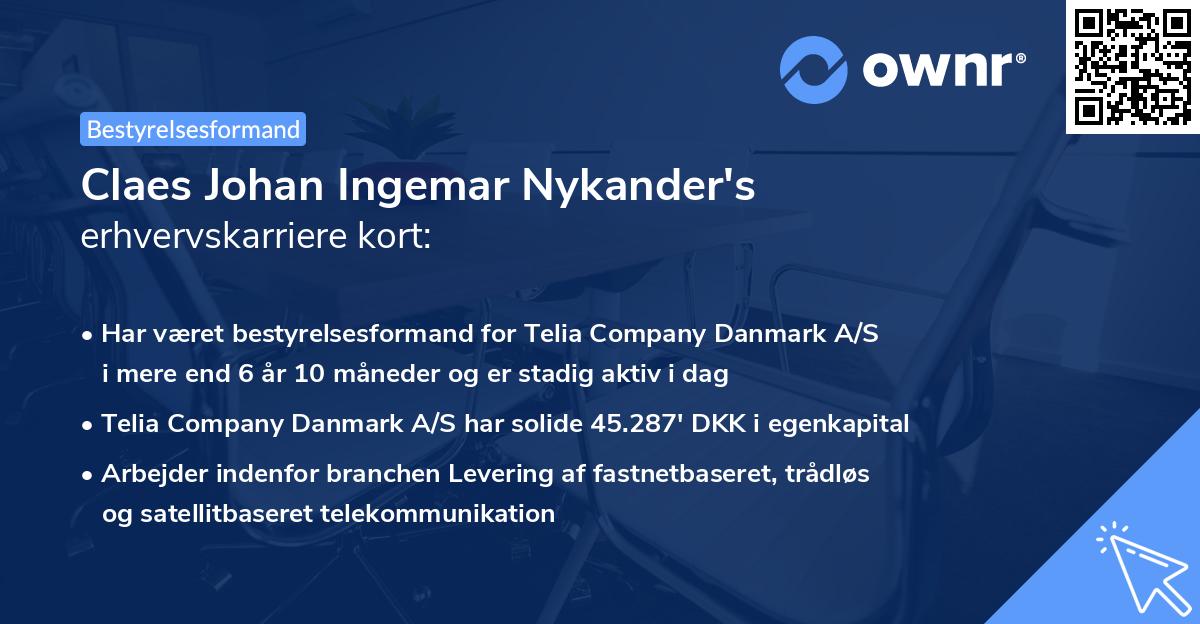 Claes Johan Ingemar Nykander's erhvervskarriere kort