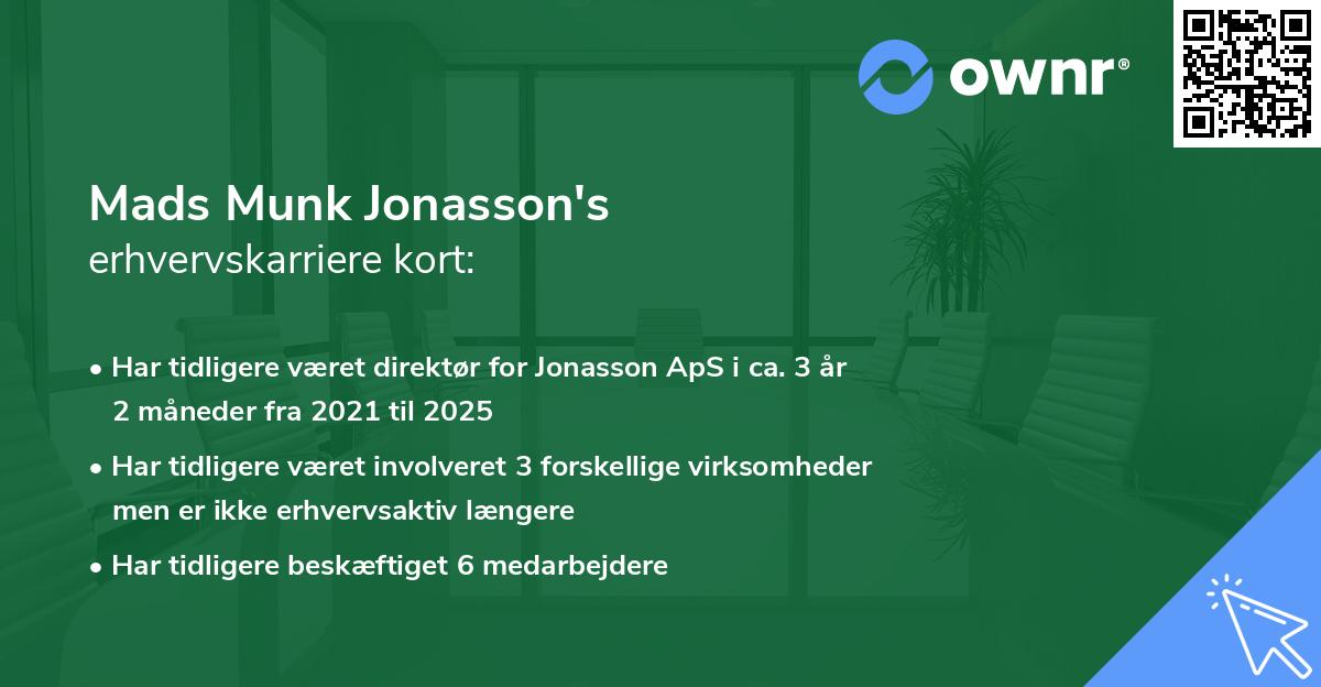 Mads Munk Jonasson's erhvervskarriere kort