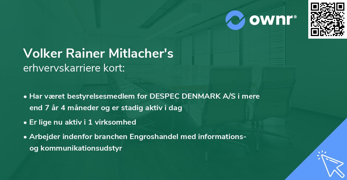 Volker Rainer Mitlacher's erhvervskarriere kort