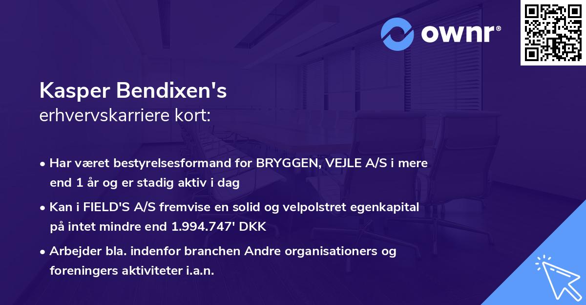 Kasper Bendixen's erhvervskarriere kort