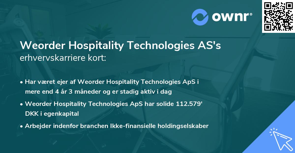 Weorder Hospitality Technologies AS's erhvervskarriere kort