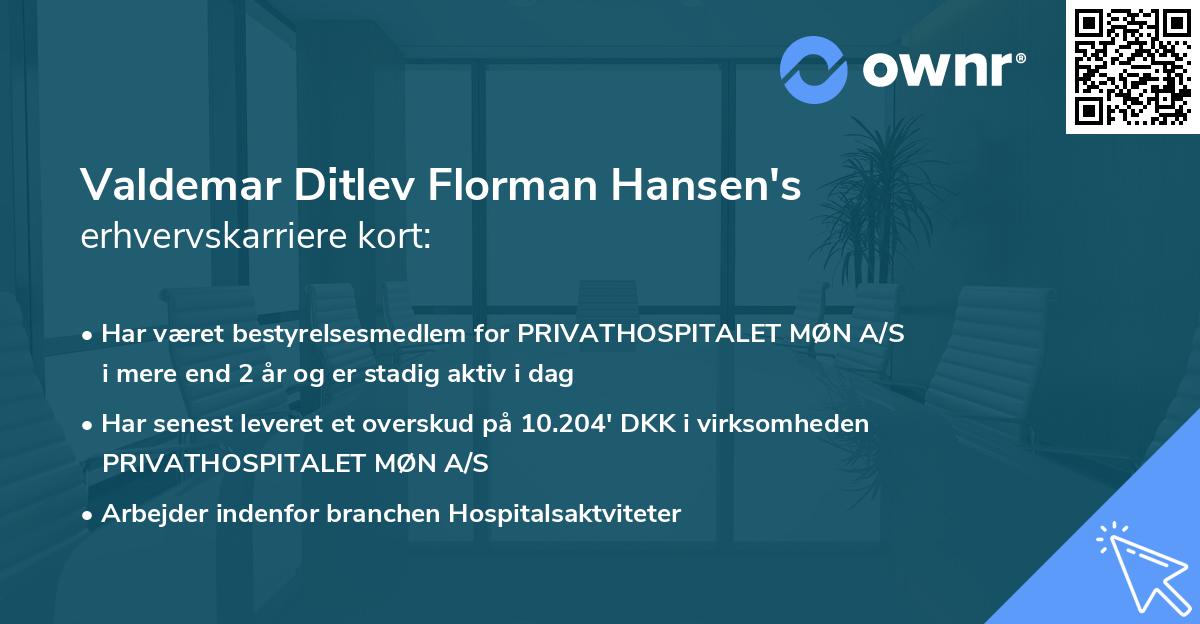 Valdemar Ditlev Florman Hansen's erhvervskarriere kort