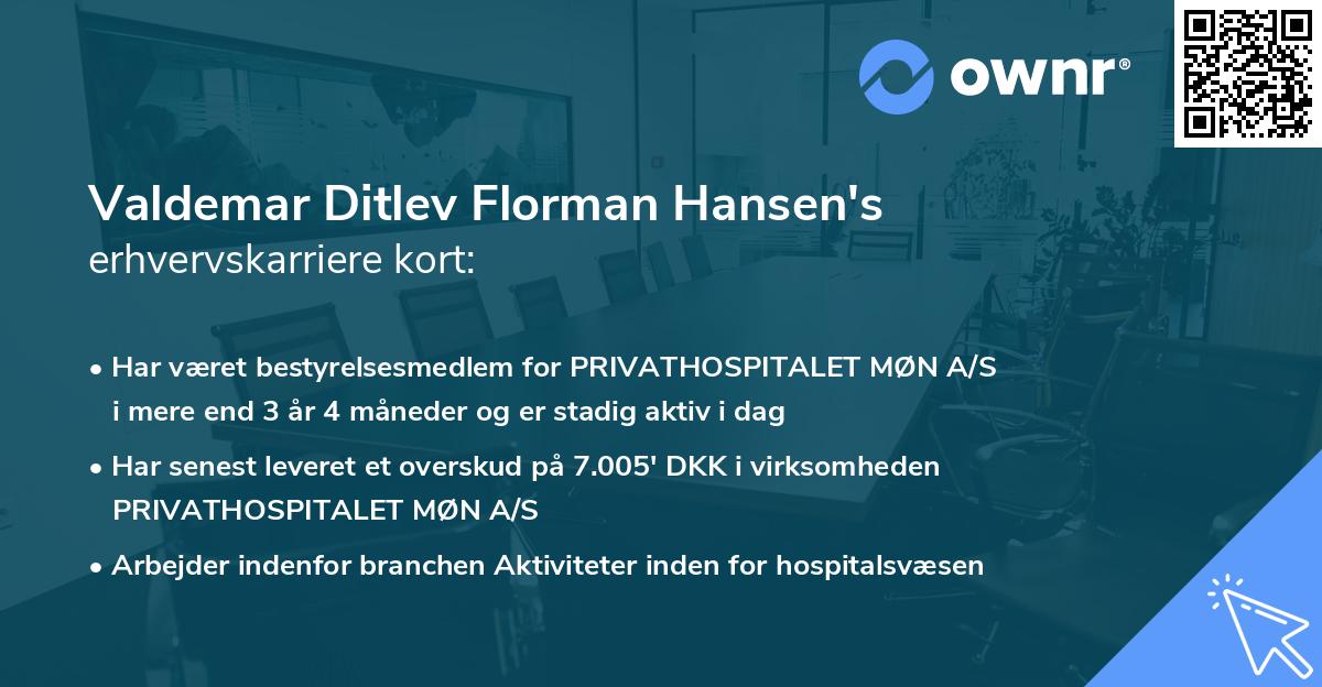 Valdemar Ditlev Florman Hansen's erhvervskarriere kort