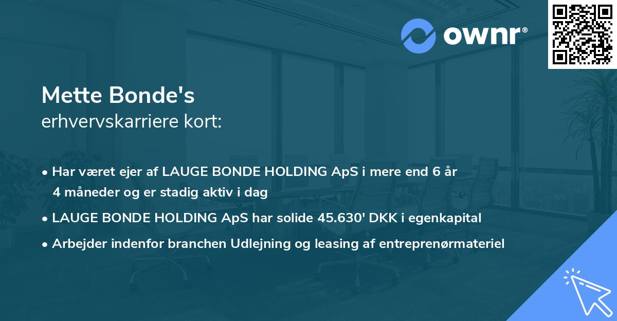 Mette Bonde's erhvervskarriere kort