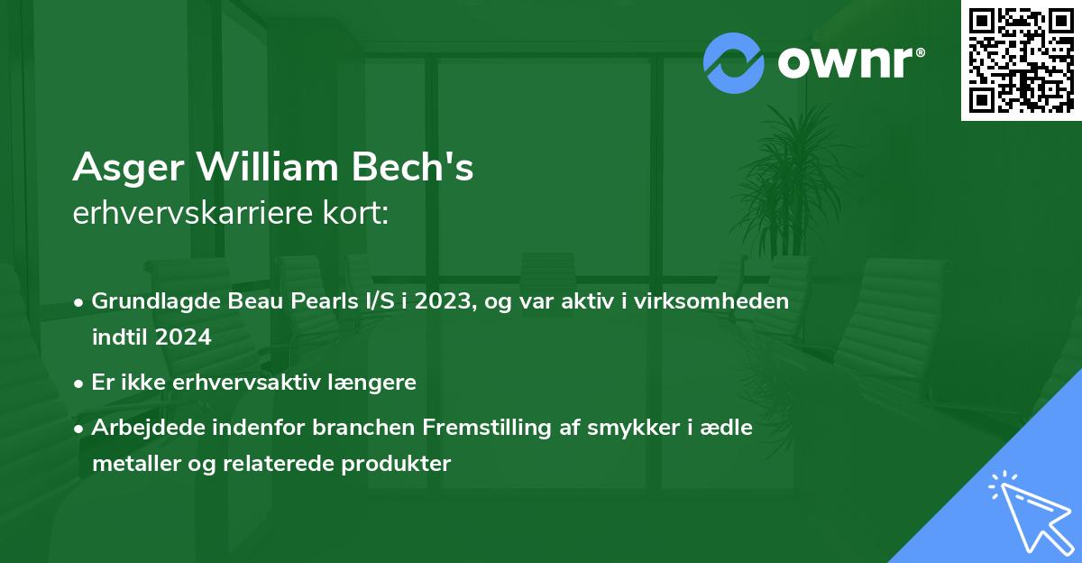 Asger William Bech's erhvervskarriere kort