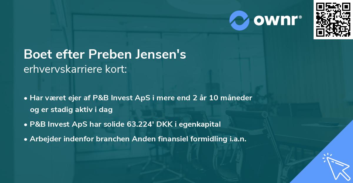 Boet efter Preben Jensen's erhvervskarriere kort