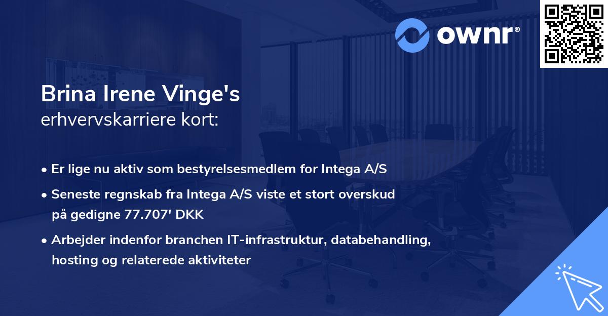 Brina Irene Vinge's erhvervskarriere kort