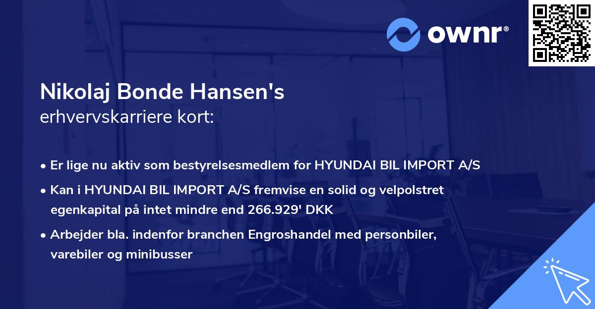 Nikolaj Bonde Hansen's erhvervskarriere kort